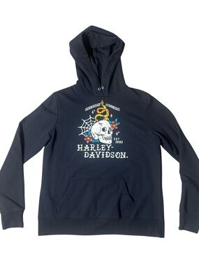 Harley Davidson Sweatshirt Hoodie - Black with Skull & Snake
